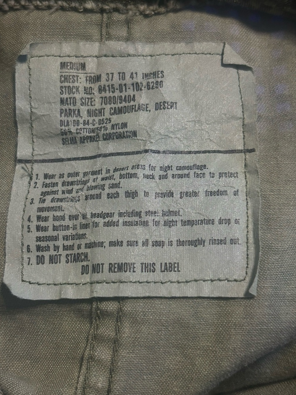 Vintage US Military Desert Night Camo Fishtail Parka DNC Medium - Picture 5 of 5